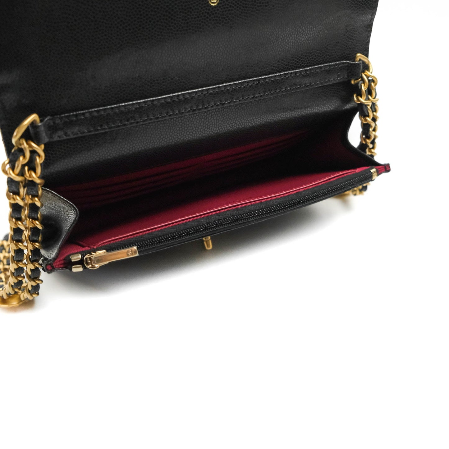 Chanel Quilted Gold CC Coin Wallet on Chain WOC Black Caviar Gold Hardware