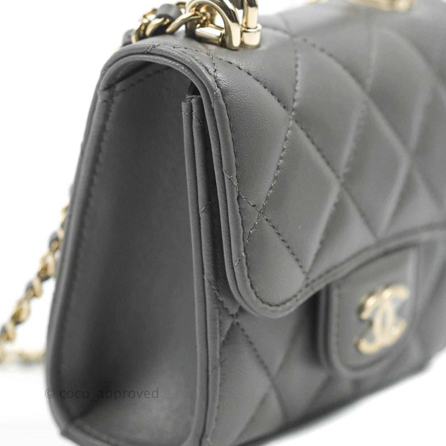 Chanel Mini Handle Clutch With Chain Grey Lambskin Gold Hardware