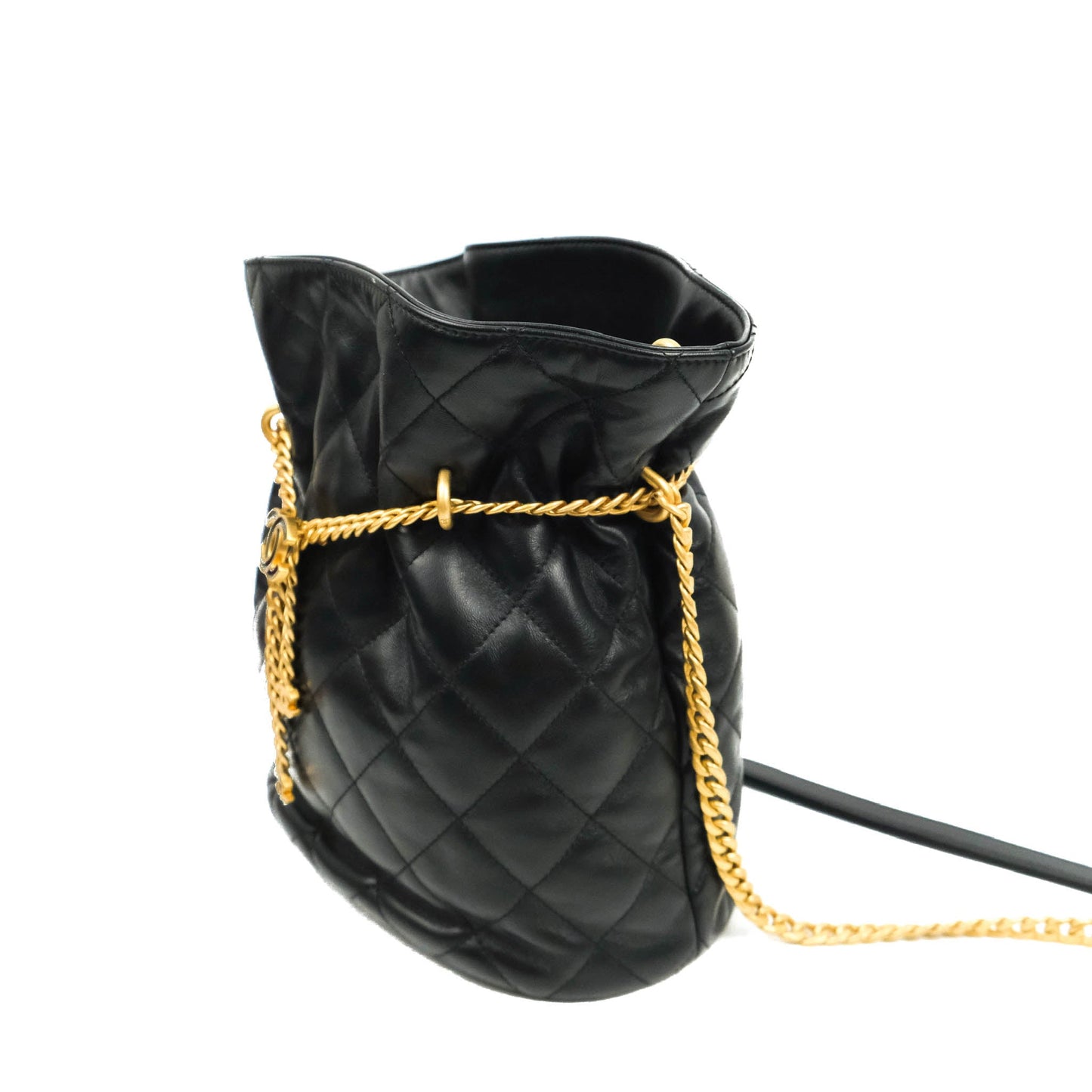 Chanel Enamel CC Bucket Bag Black Lambskin Gold Hardware 22S