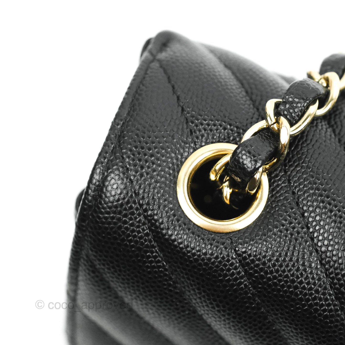 Chanel Chevron Mini Rectangular Flap Black Caviar Gold Hardware
