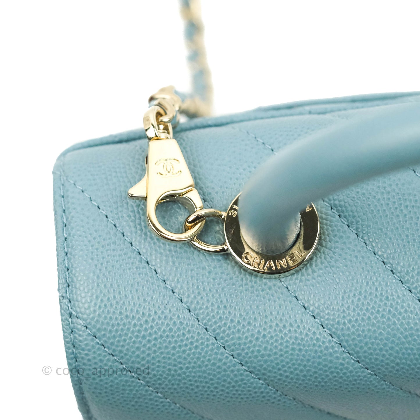 Chanel Small Coco Handle Chevron Blue Caviar Gold Hardware