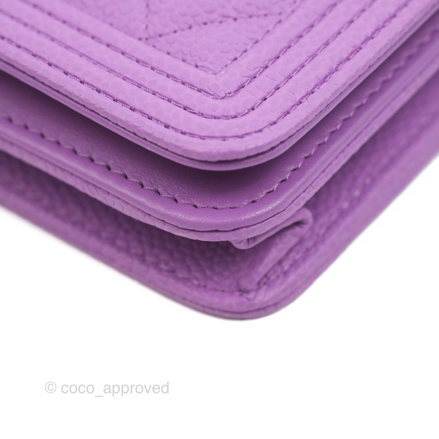 Chanel Quilted Boy Wallet on Chain WOC Purple Caviar Gold Hardware