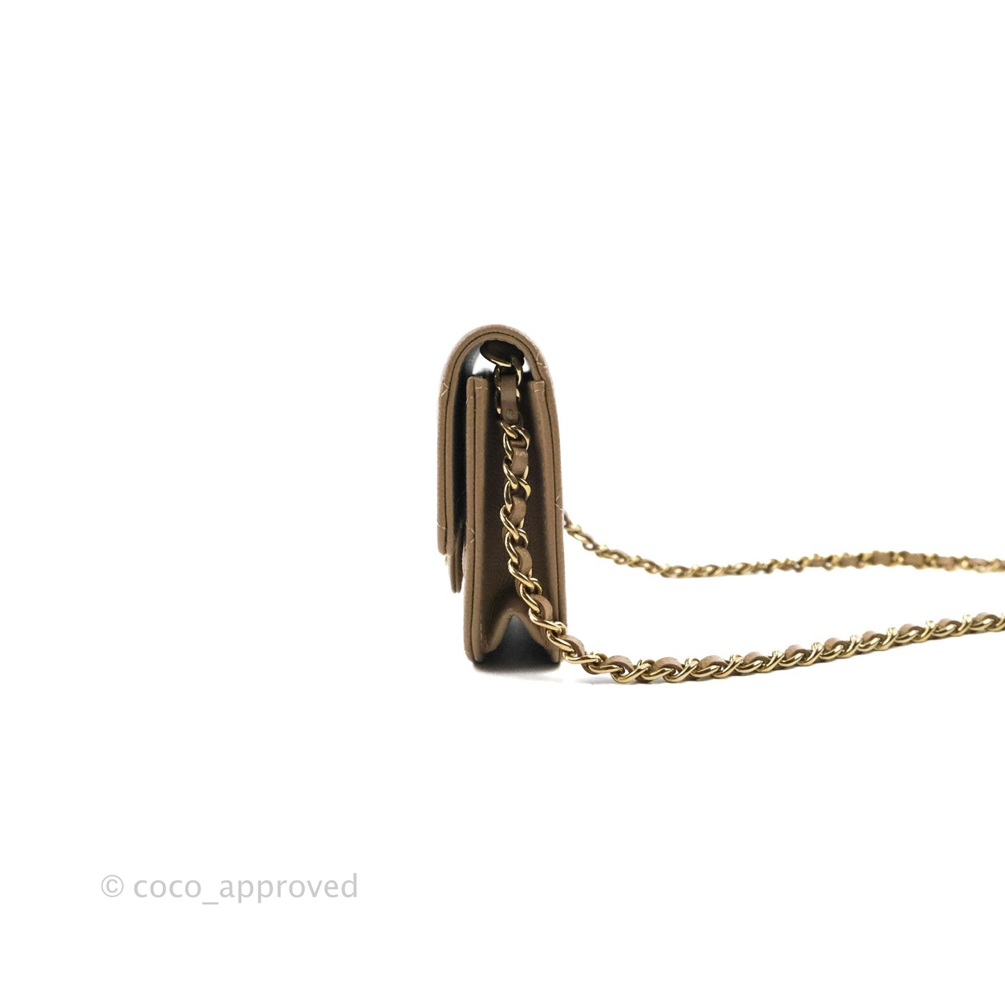 Chanel Mini Clutch With Chain Dark Beige Caviar Gold Hardware