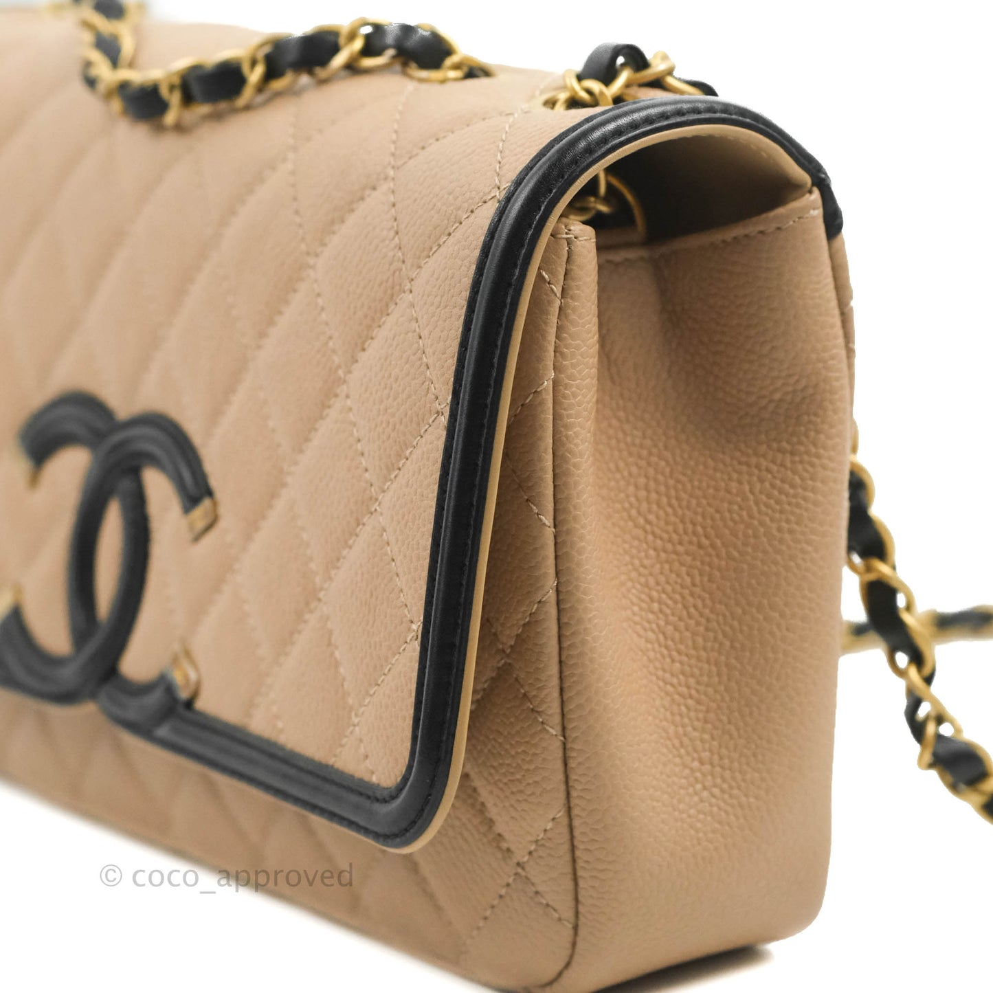 Chanel Quilted Medium CC Filigree Flap Beige Black Caviar