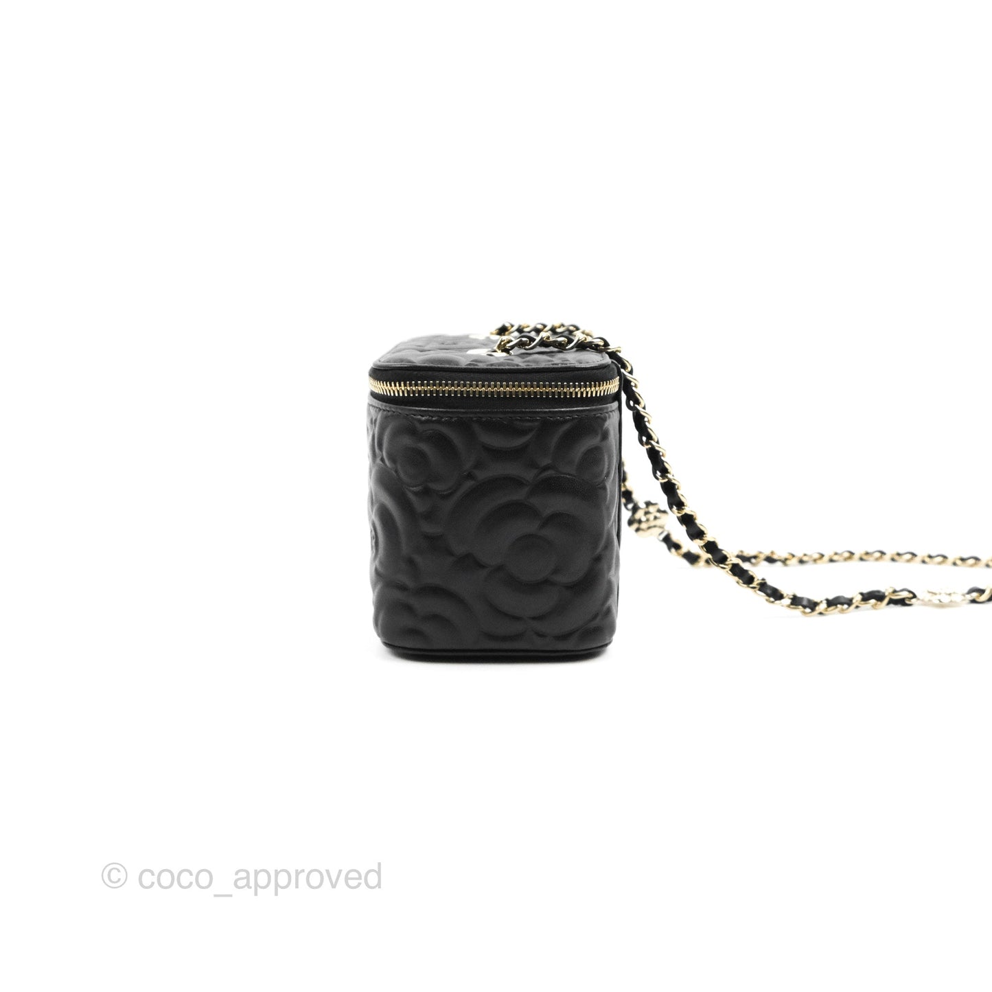 Chanel Vanity Rectangular Camellia Embossed Black Lambskin Gold Hardware