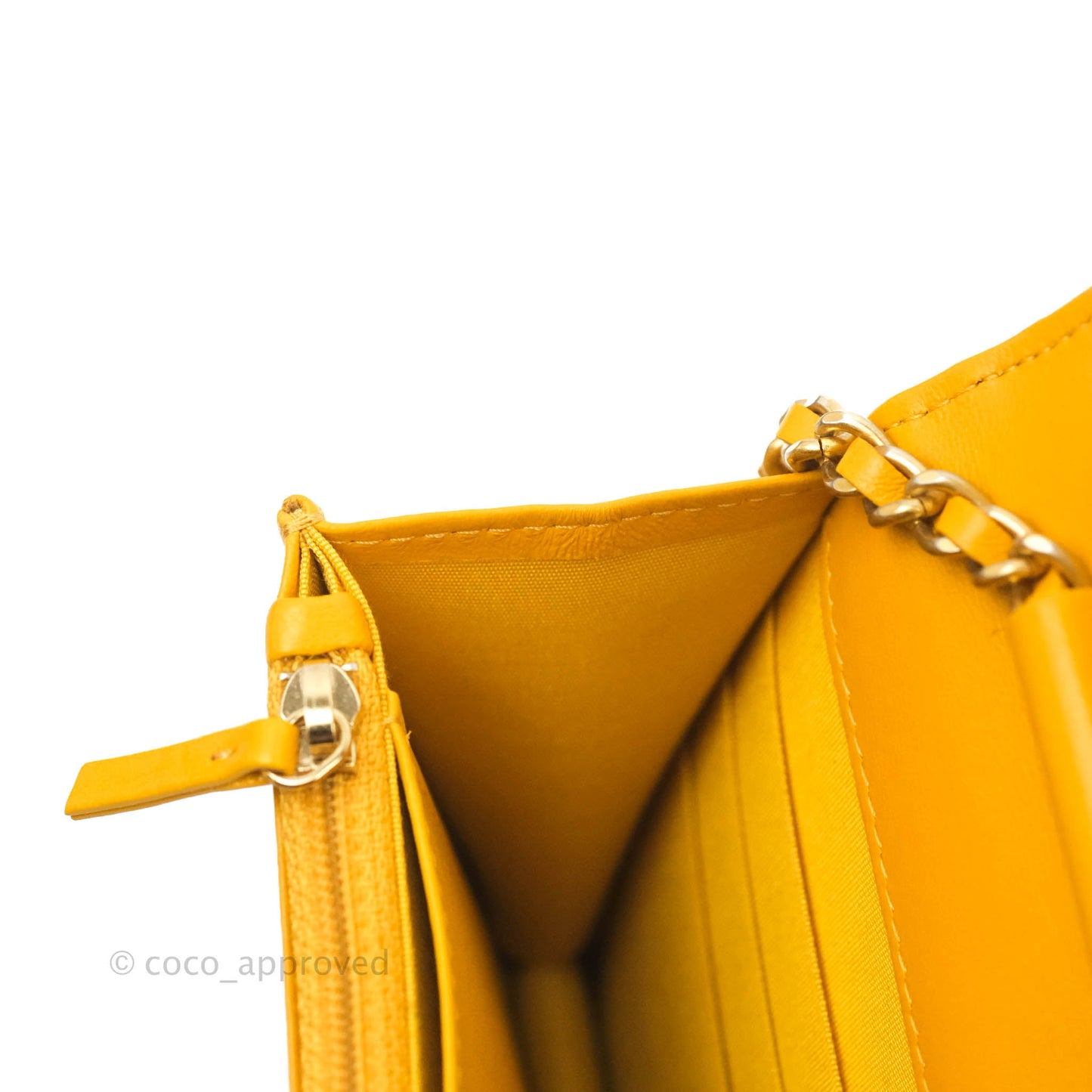 Chanel Quilted Classic Chain Around WOC Yellow Lambskin Aged Gold Hardware