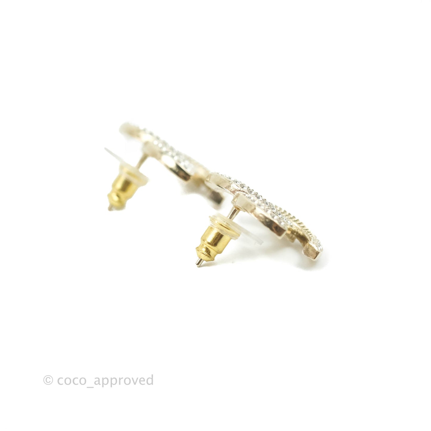 Chanel Crystal CC Earrings Gold Tone 21B