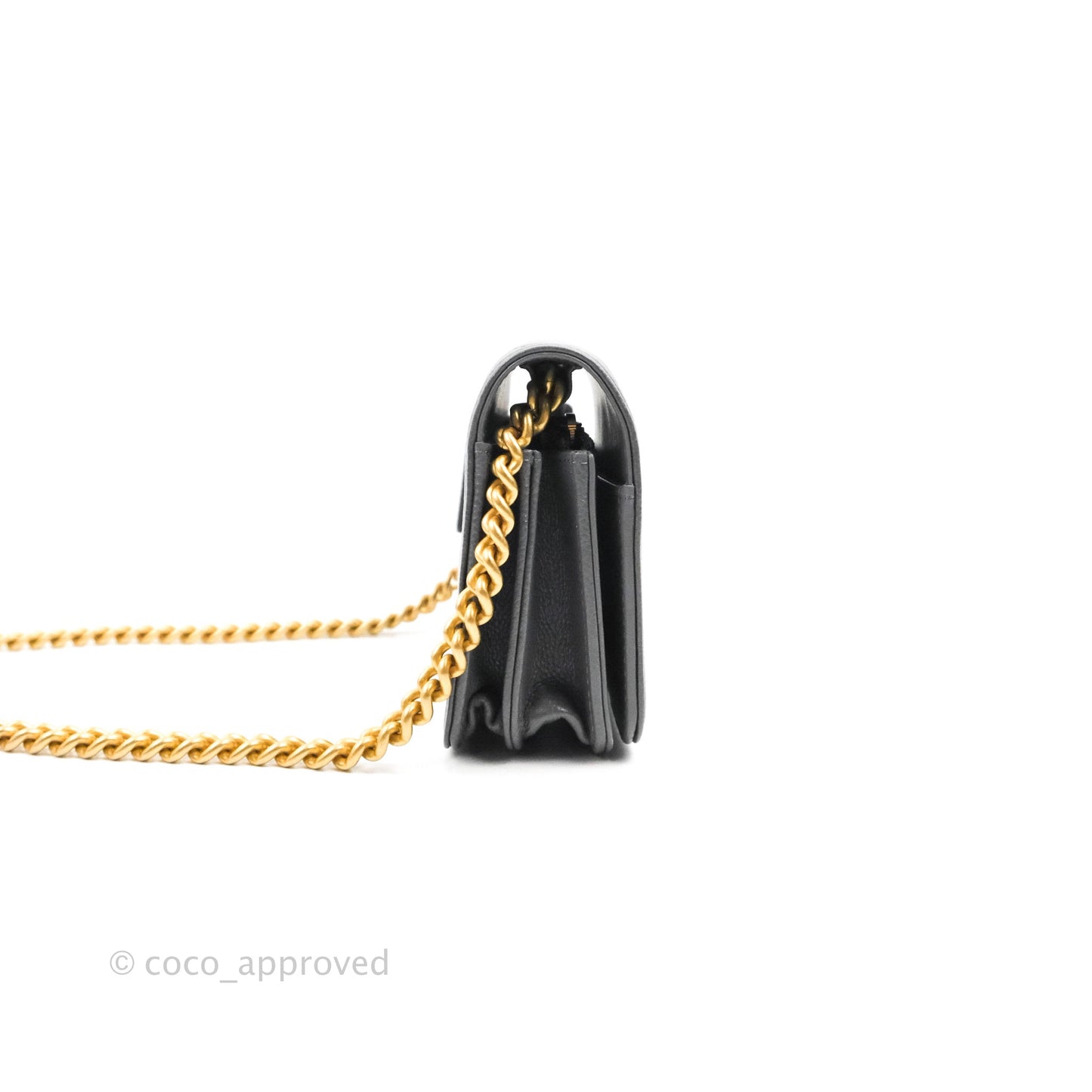 Chanel Quilted Mini Boy Wallet on Chain WOC Dark Grey Caviar Aged Gold Hardware