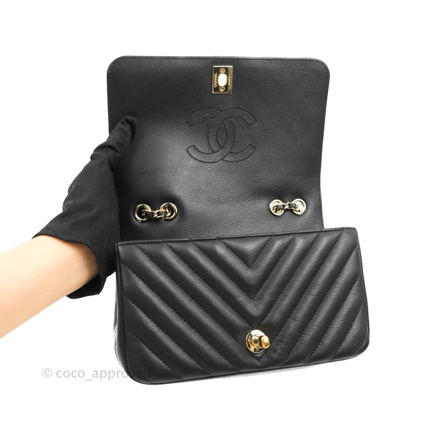 Chanel Small Statement Chevron Flap Bag Black Gold Hardware