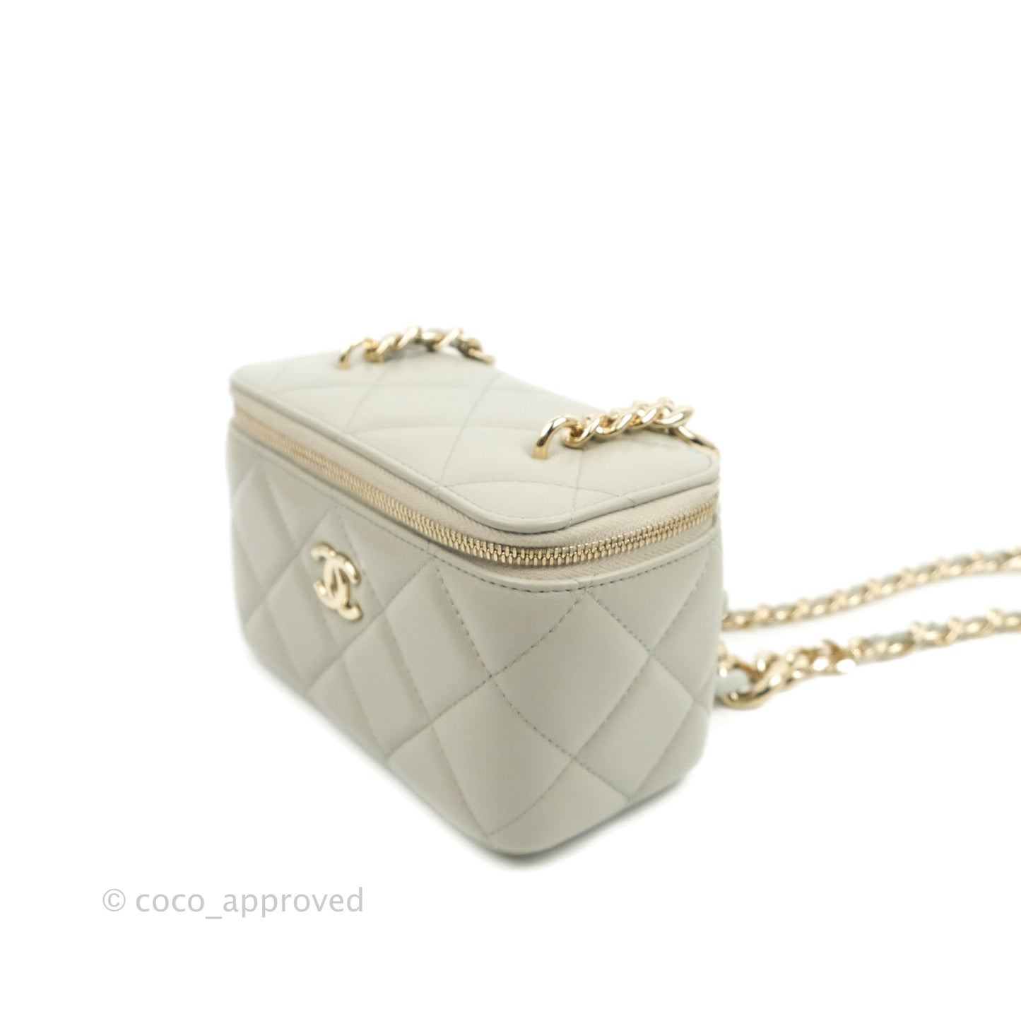Chanel Resin Elegant Chain Vanity Case Grey Lambskin Gold Hardware