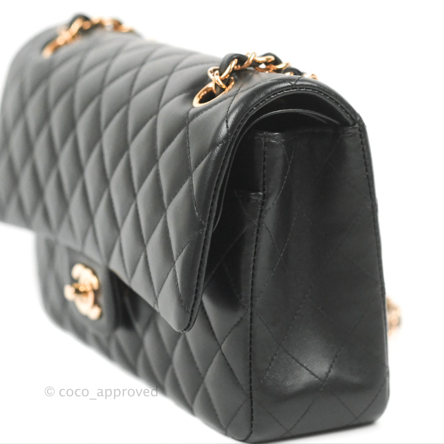 Chanel Classic M/L Medium Flap Black Lambskin Rose Pink-Gold Hardware