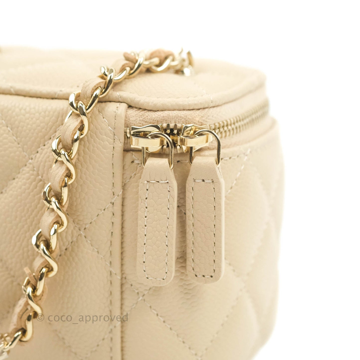 Chanel Classic Mini Vanity With CC Chain Light Beige Caviar Gold Hardware