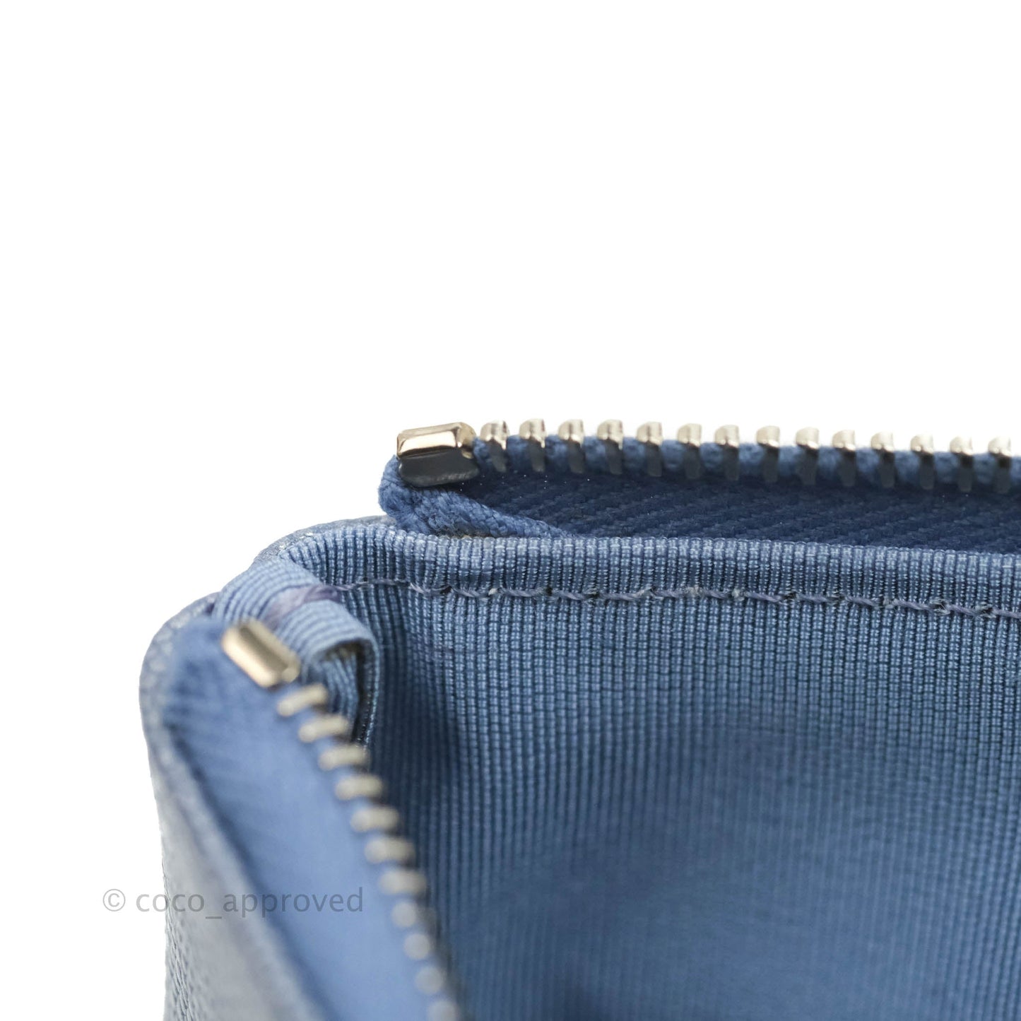 Chanel Mini Chevron Mademoiselle O Case Iridescent Blue Caviar Silver Hardware