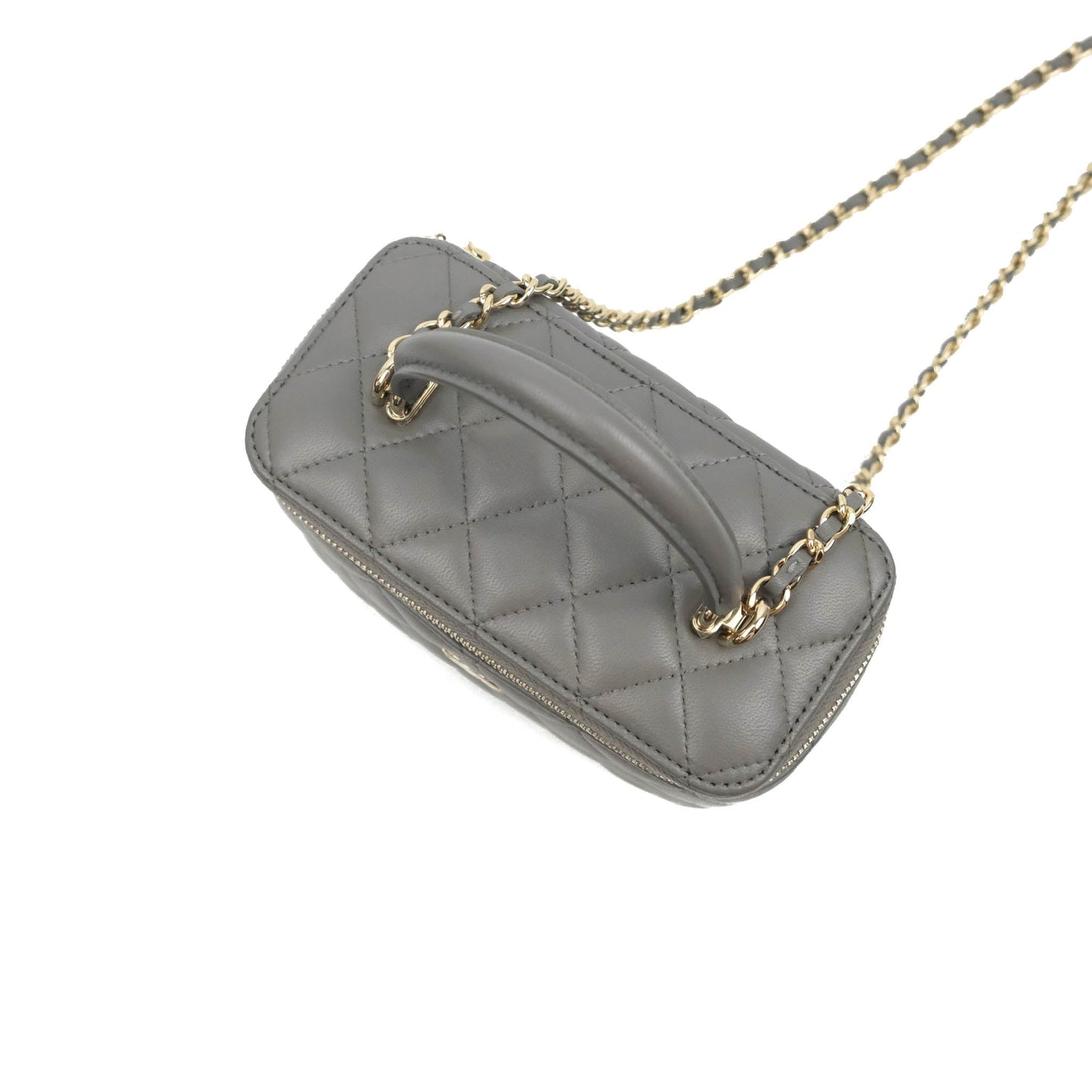 Chanel Vanity Rectangular Top Handle Grey Lambskin Gold Hardware