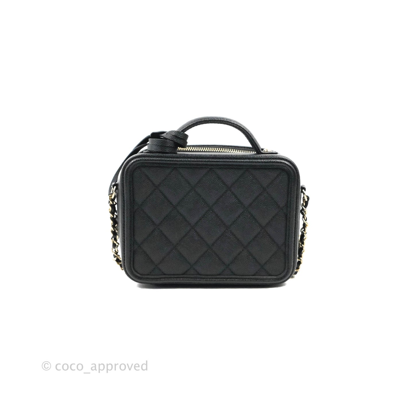Chanel Quilted Small CC Filigree Vanity Case Black Caviar Gold Hardware