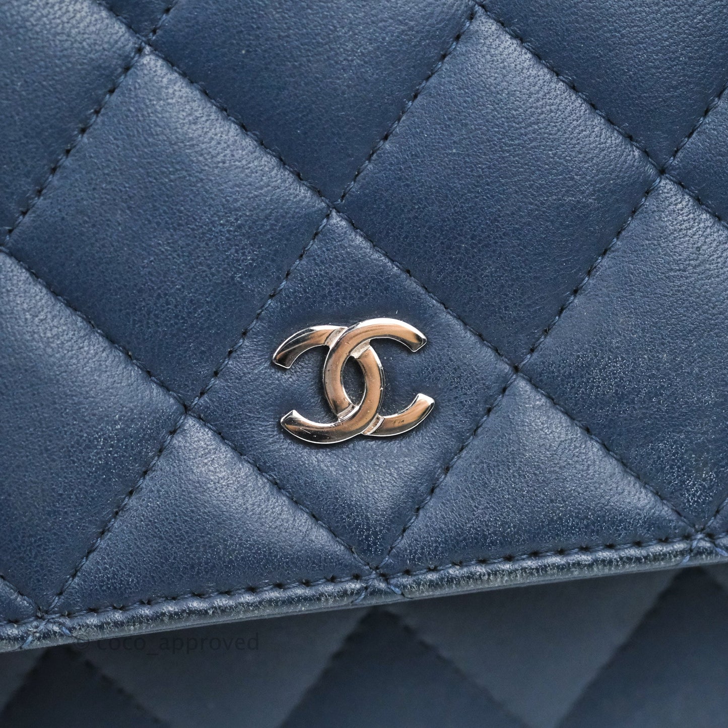 Chanel Quilted Classic Wallet on Chain WOC Navy Lambskin Silver Hardware