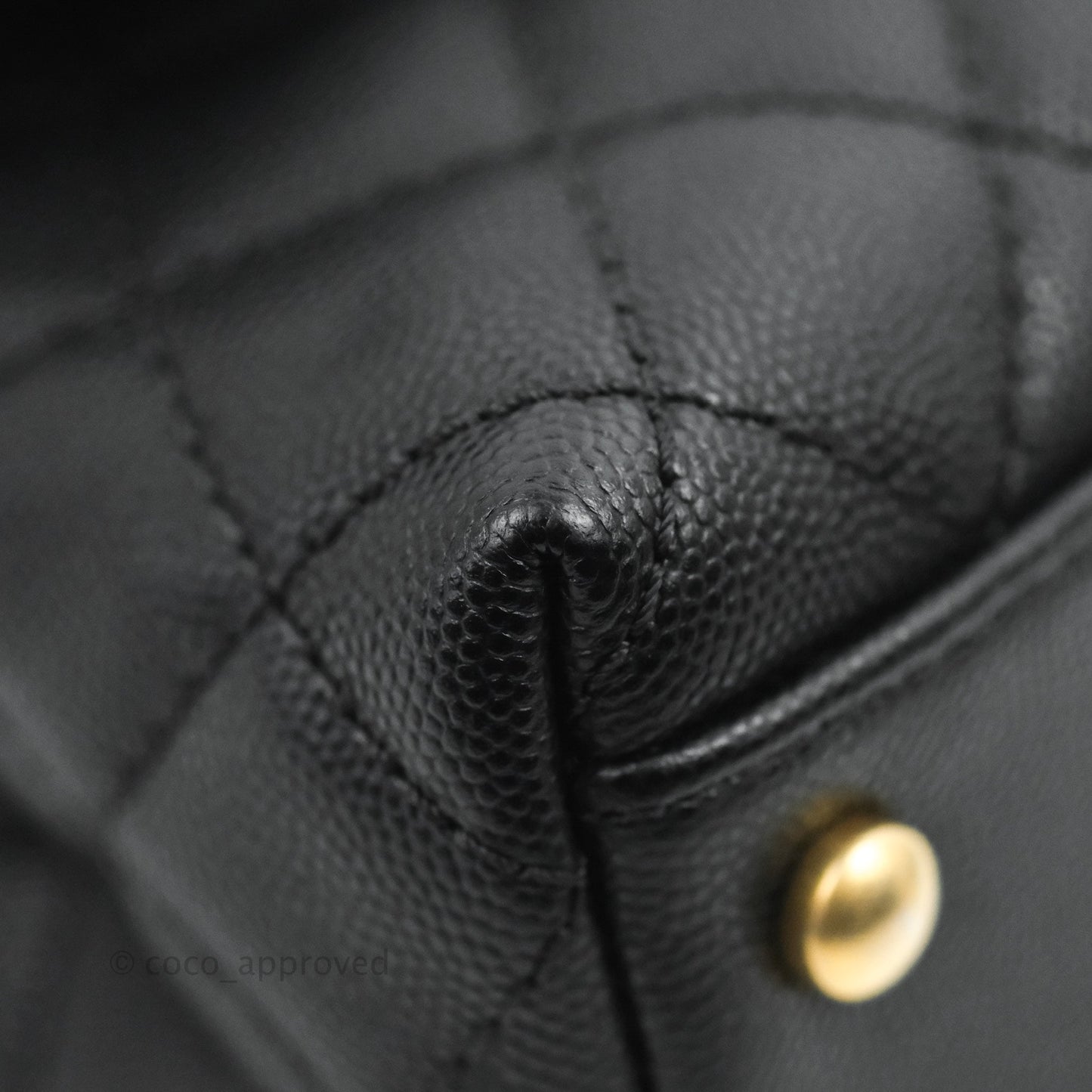 Chanel Small Coco Handle Quilted Black Caviar Aged Gold Hardware Lizard Handle