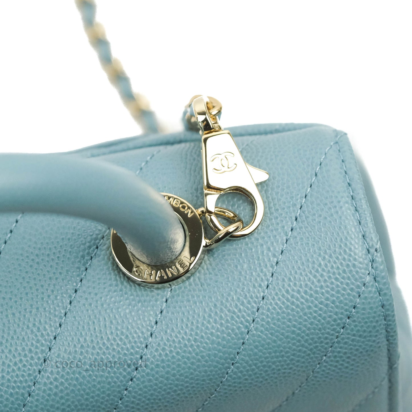 Chanel Small Coco Handle Chevron Blue Caviar Gold Hardware