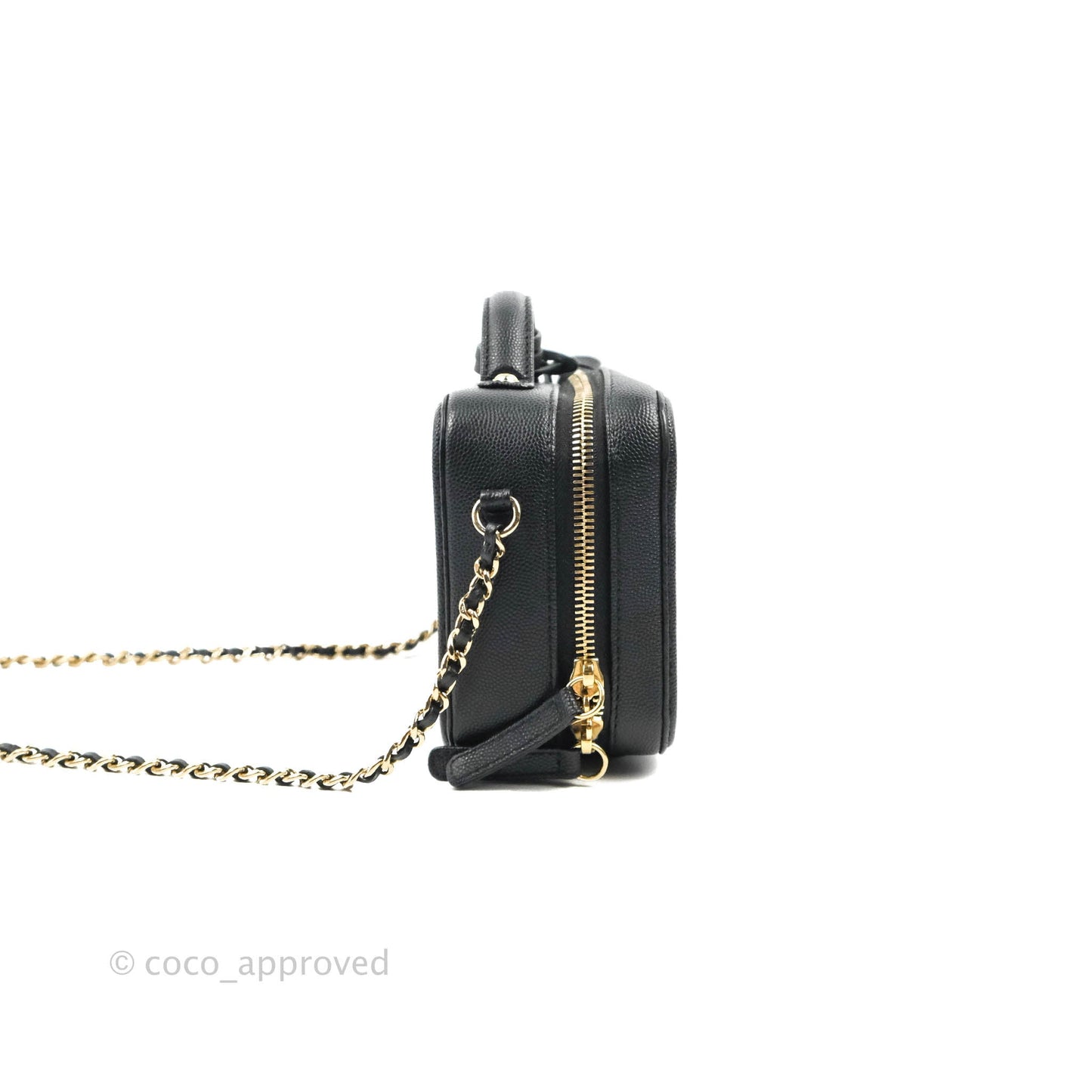 Chanel Quilted Small CC Filigree Vanity Case Black Caviar Gold Hardware