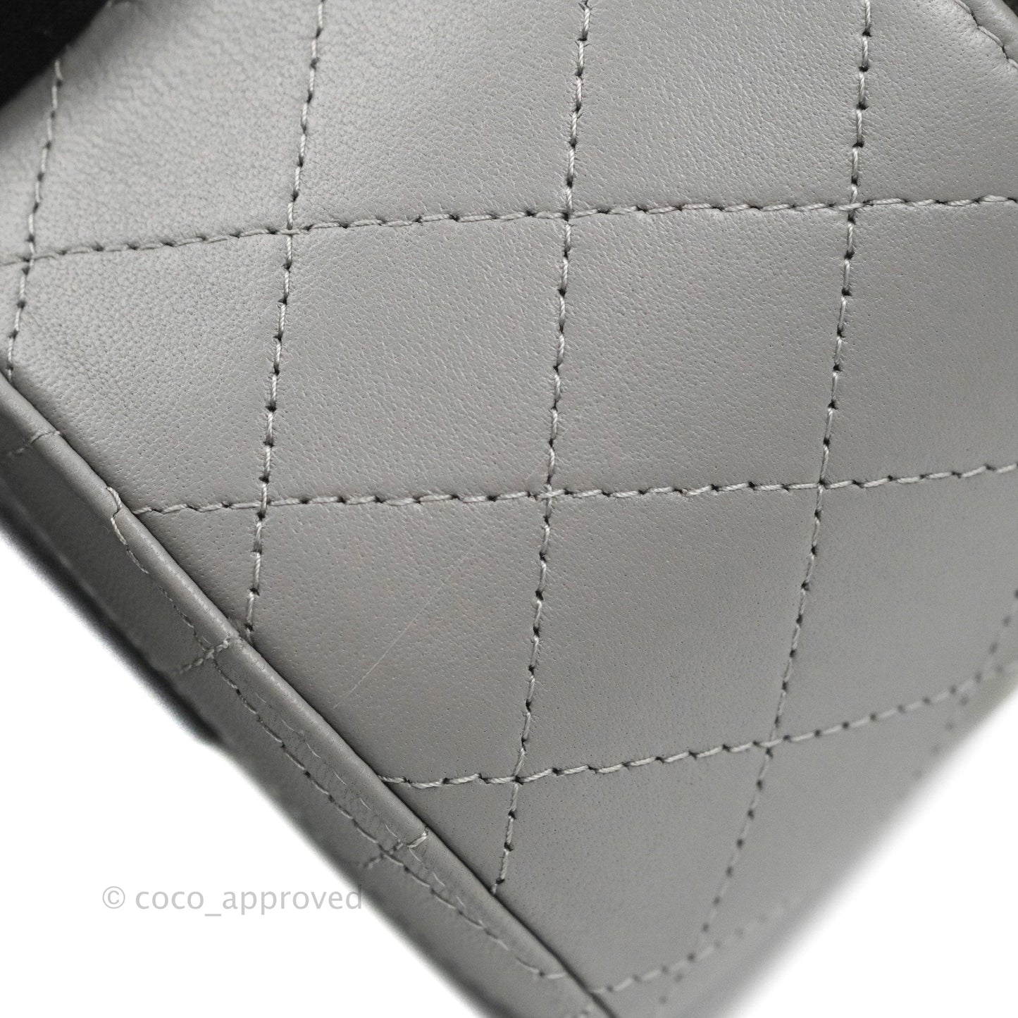 Chanel Quilted Round Vanity Clutch With Chain Grey Lambskin Gold Hardware