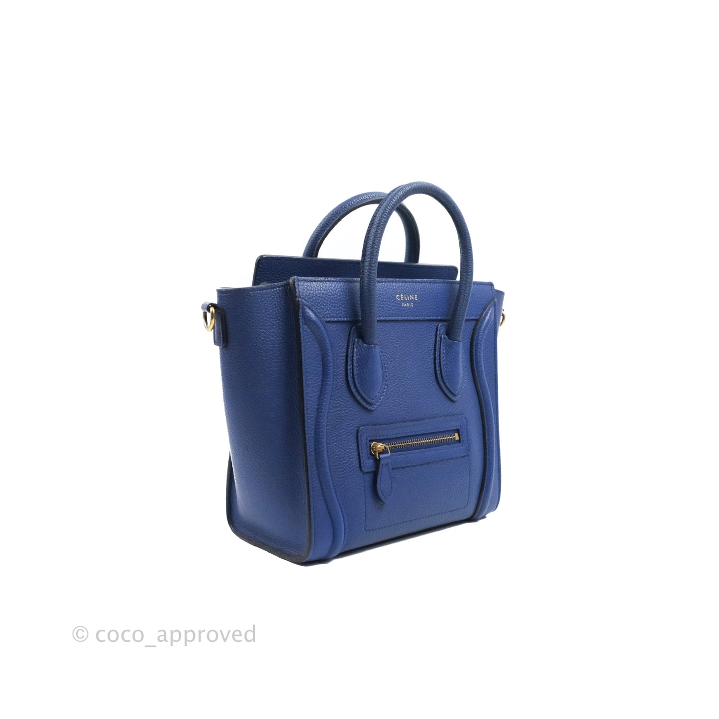 Celine Nano Luggage Dark Blue Drummed Calfskin Gold Hardware