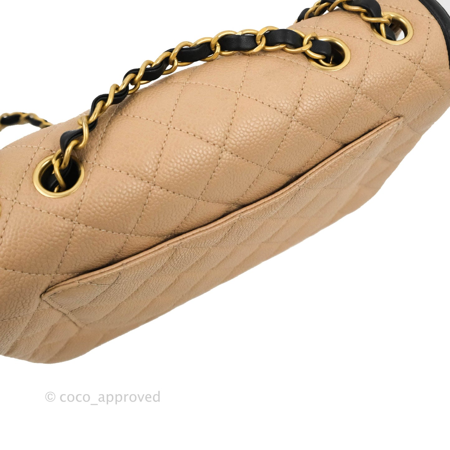 Chanel Quilted Medium CC Filigree Flap Beige Black Caviar