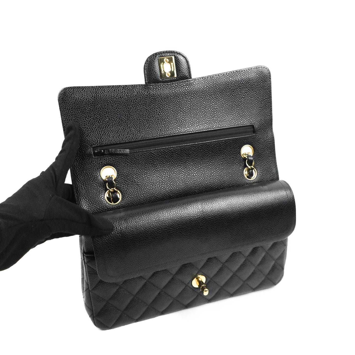 Chanel Classic Medium M/L Flap Black Caviar 24K Gold Hardware
