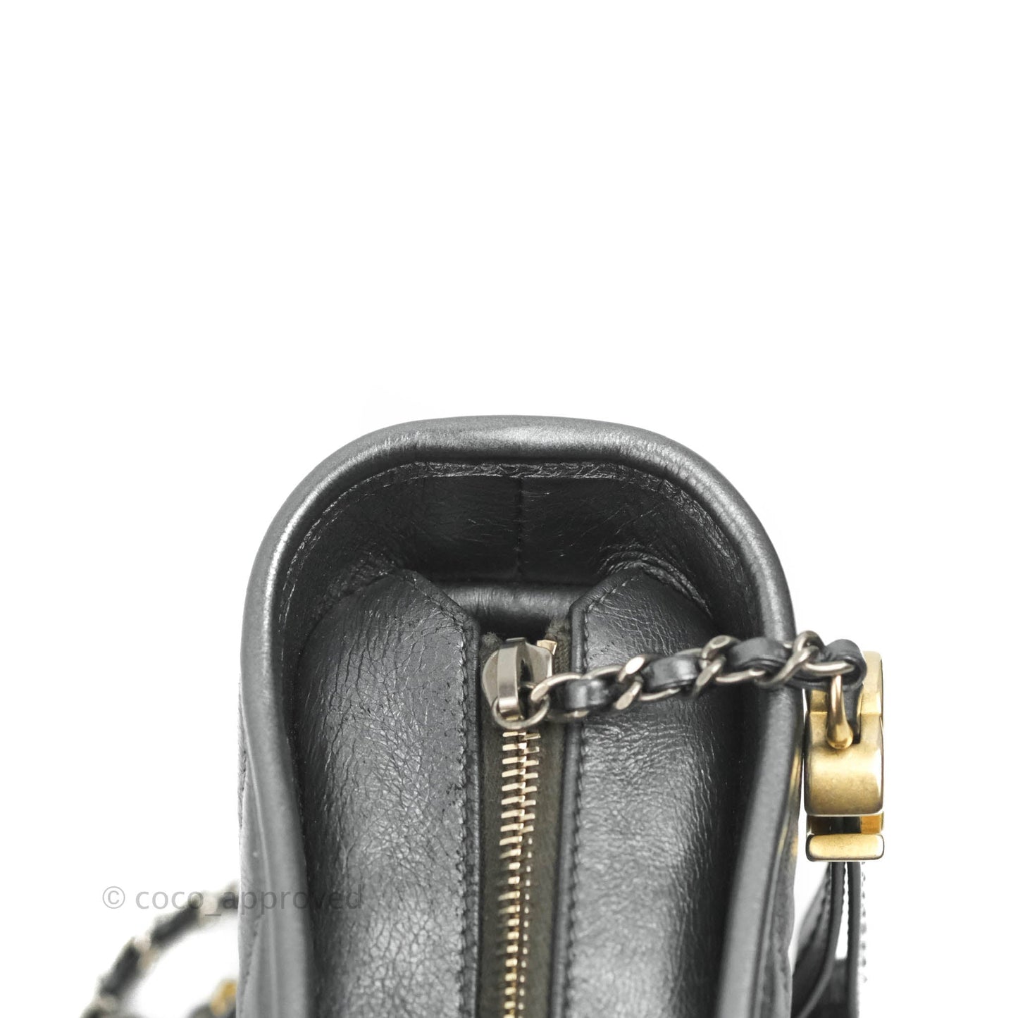 Chanel Chevron Small Gabrielle Hobo Iridescent Dark Grey Calfskin Mixed Hardware