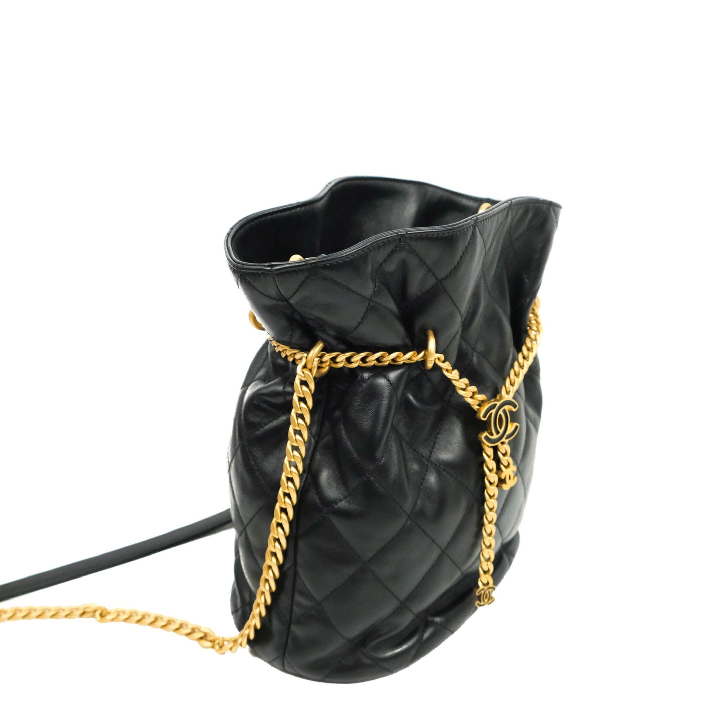 Chanel Enamel CC Bucket Bag Black Lambskin Gold Hardware 22S