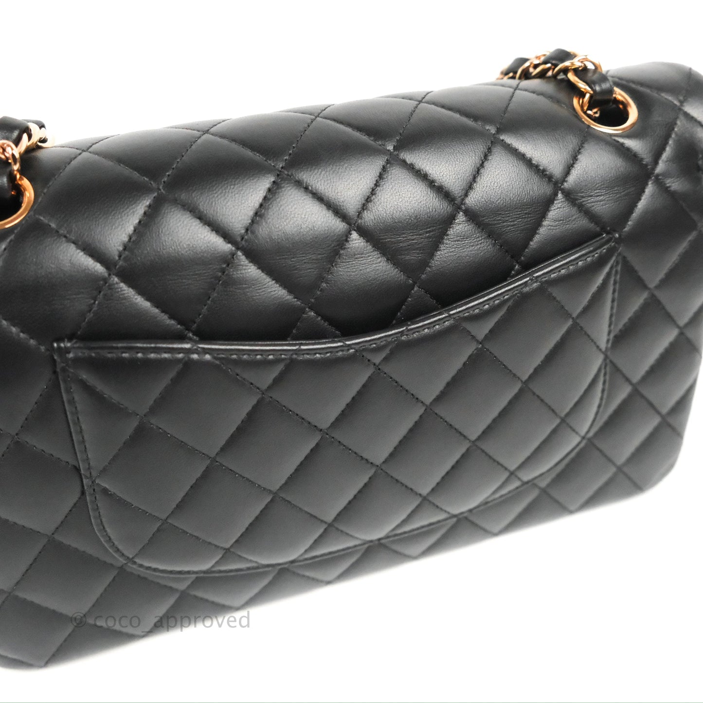 Chanel Classic M/L Medium Flap Black Lambskin Rose Pink-Gold Hardware