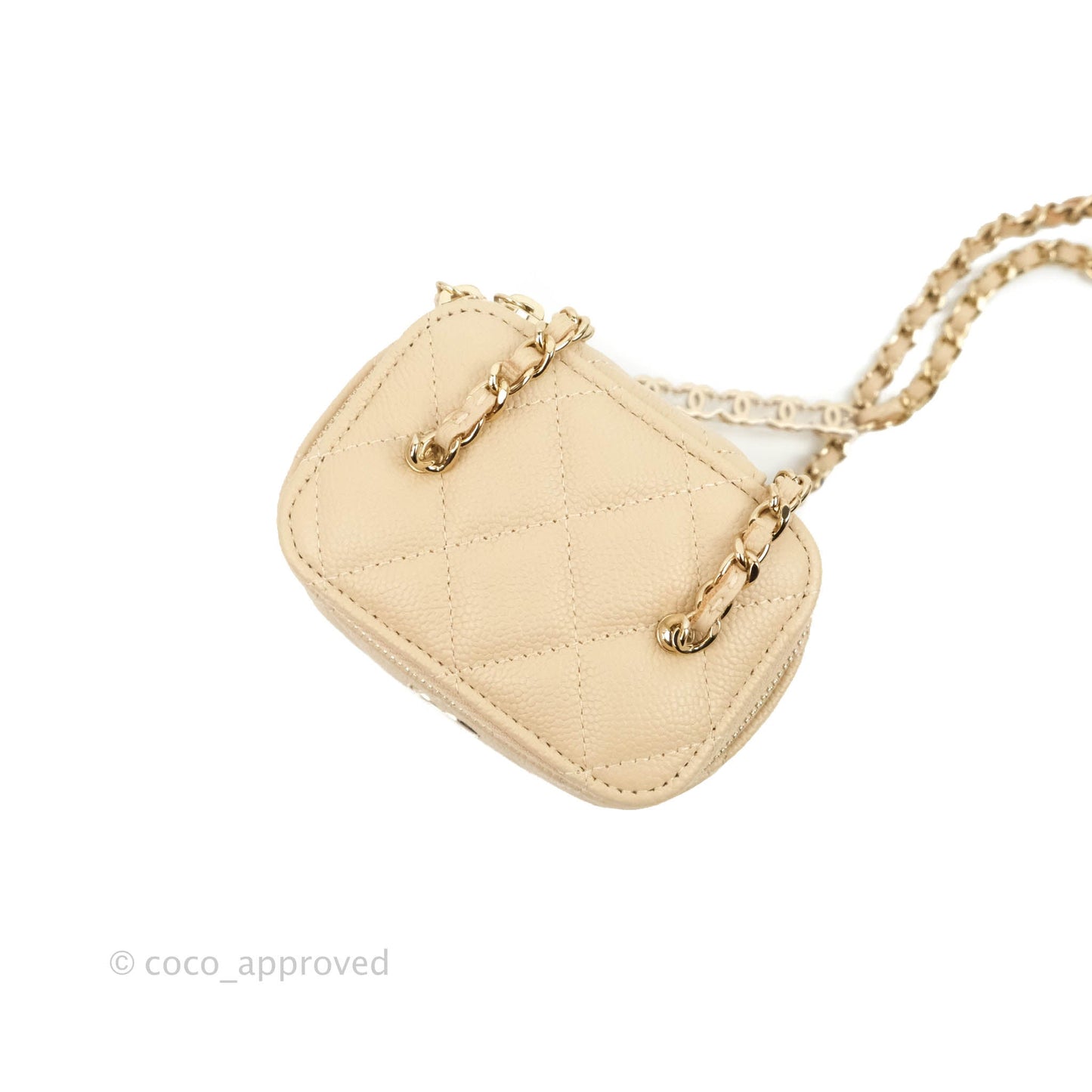 Chanel Classic Mini Vanity With CC Chain Light Beige Caviar Gold Hardware