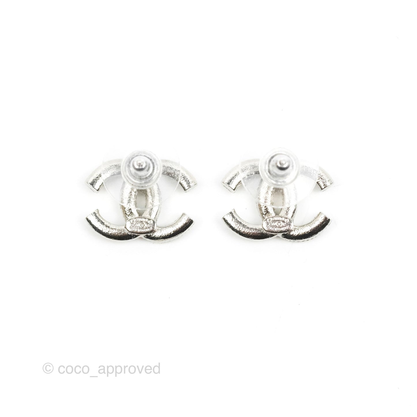 Chanel CC Crystal Earrings Silver Tone 20P