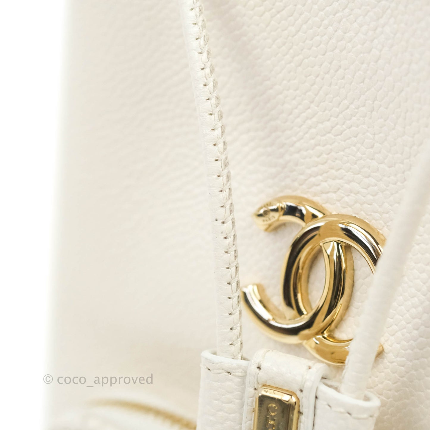 Chanel Business Affinity Drawstring Bucket Bag White Caviar Gold Hardware