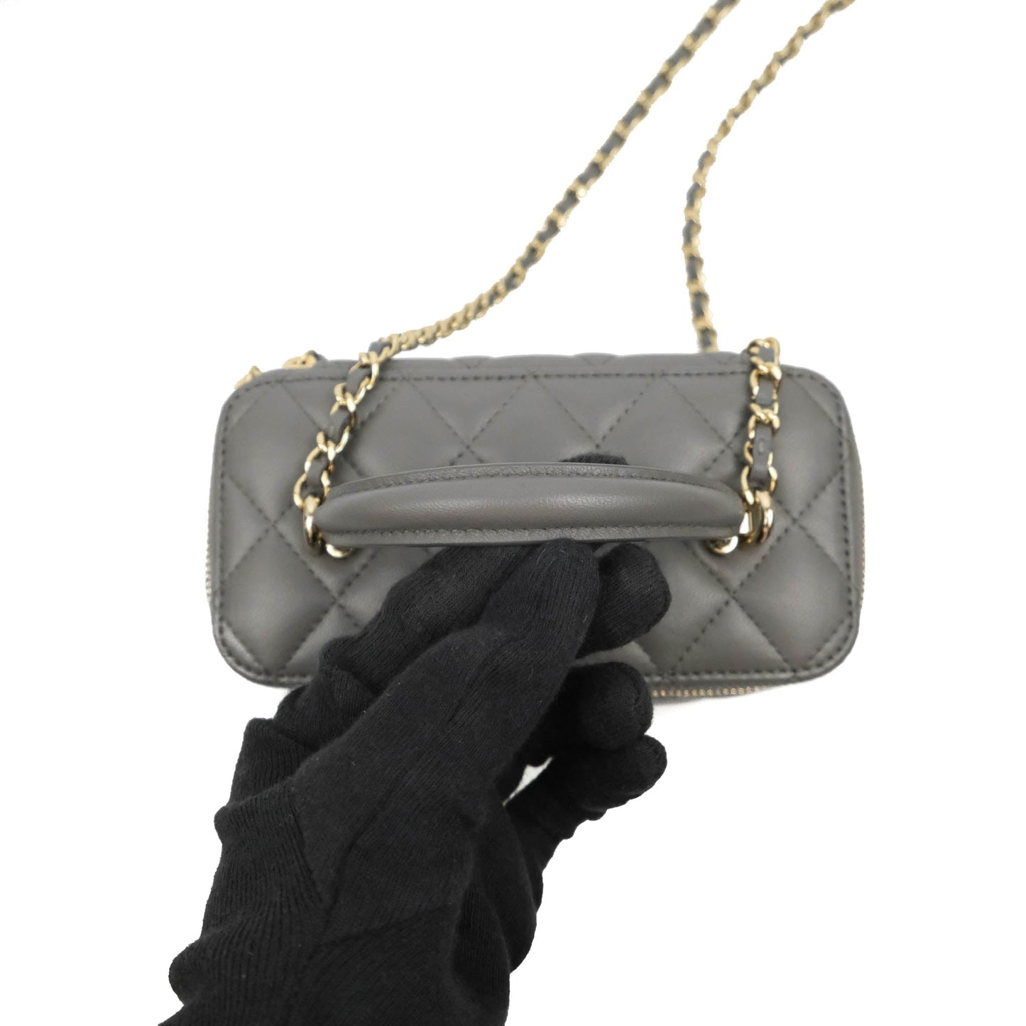 Chanel Vanity Rectangular Top Handle Grey Lambskin Gold Hardware