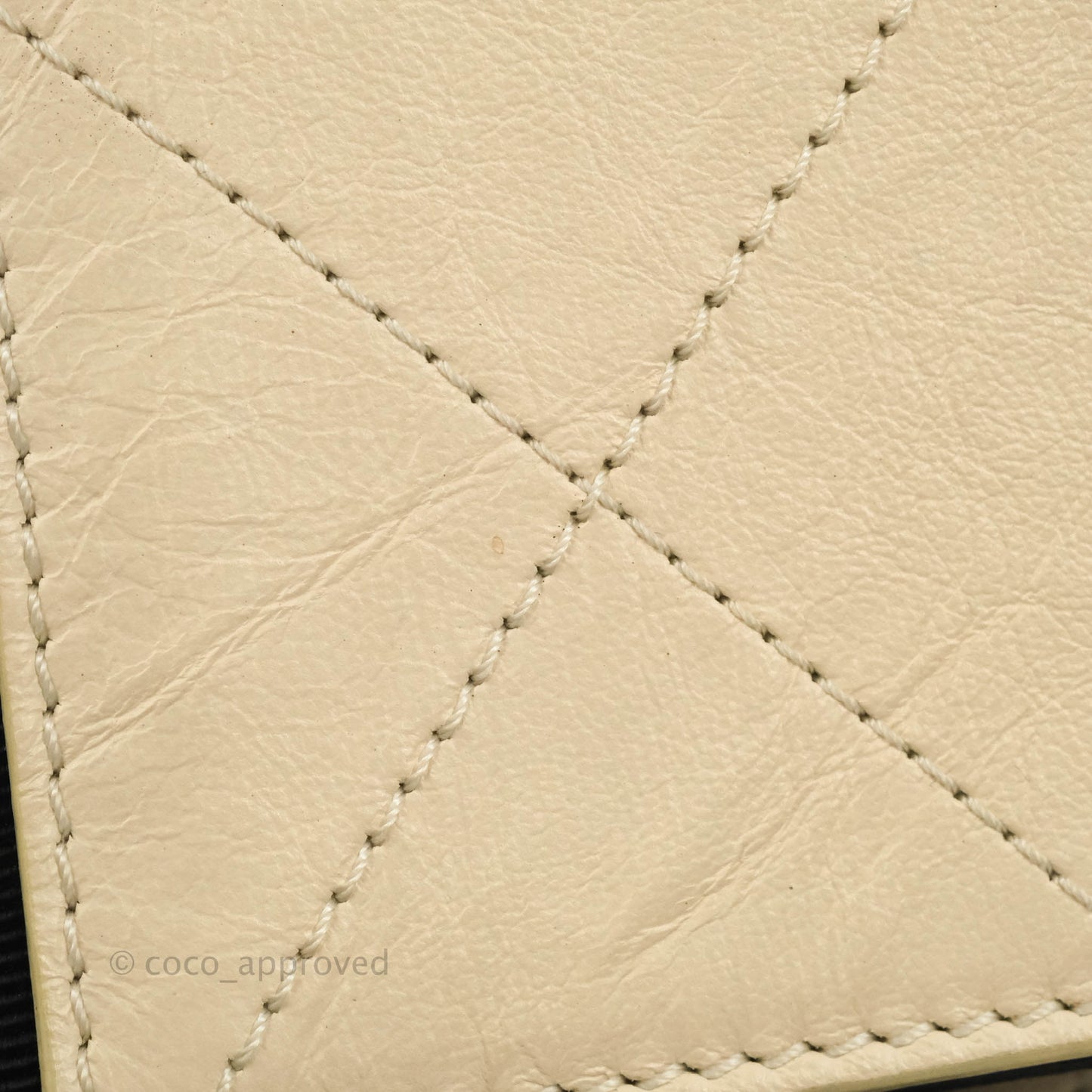 Chanel Flat Quilted Flap Bag Light Beige Grosgrain Ribbon Crumpled Calfskin Silver Hardware 18S