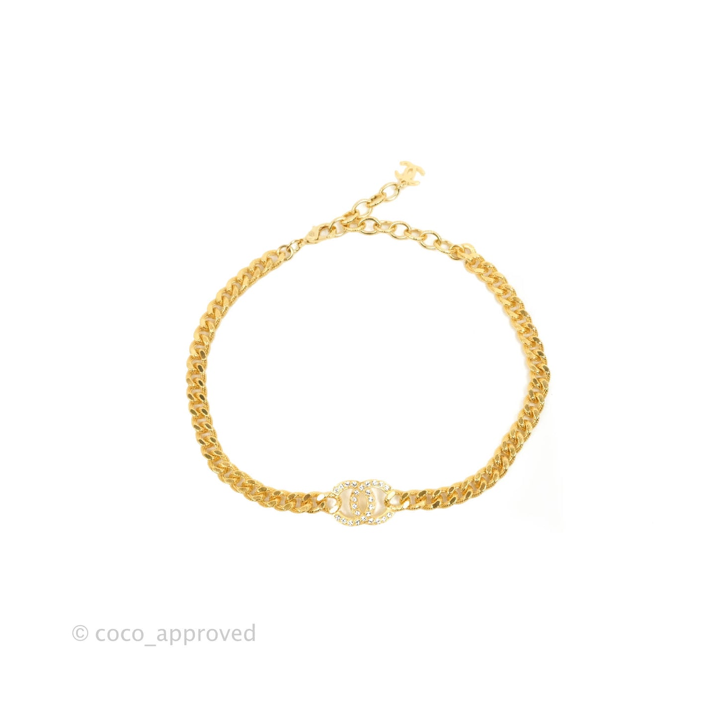 Chanel Crystal CC Chain Choker Gold Tone 22A