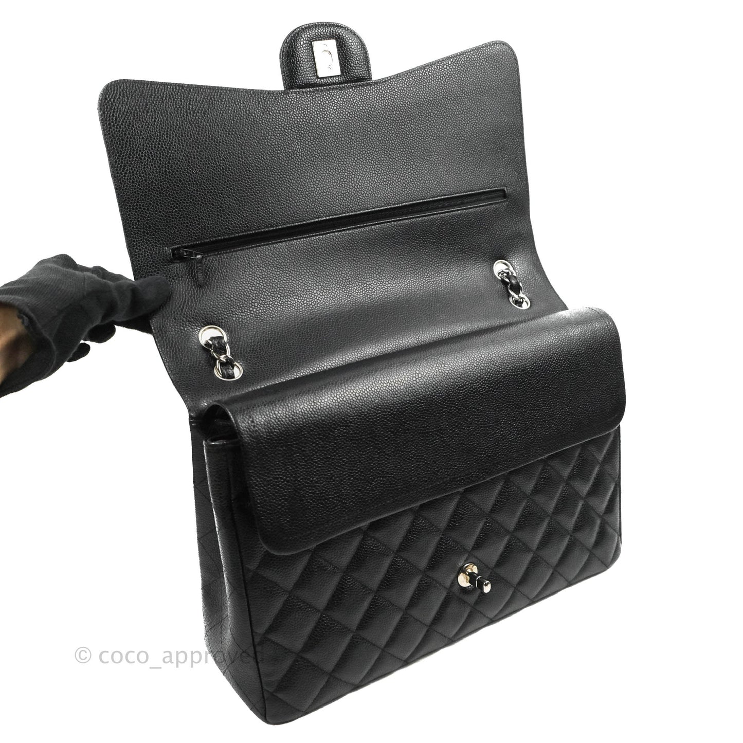 Chanel Quilted Maxi Double Flap Black Caviar Silver Hardware