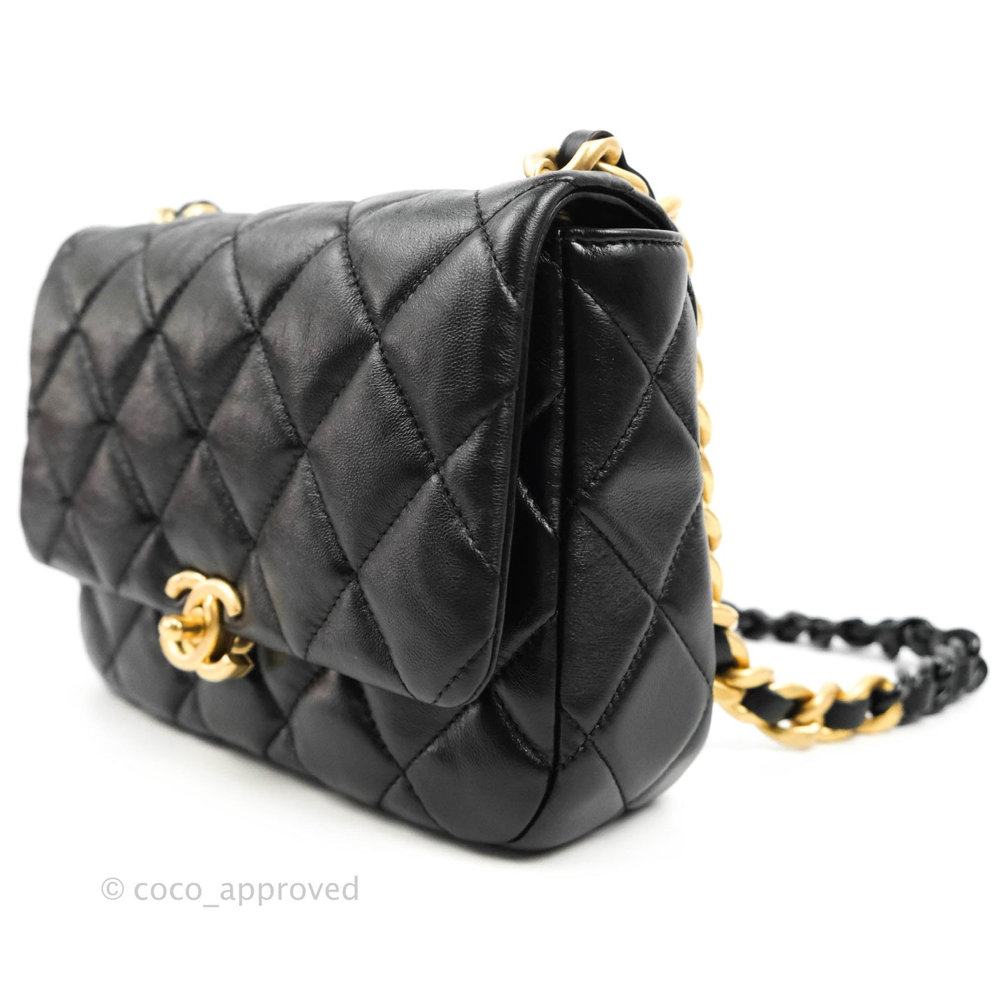 Chanel Small Flap Bag Black Lambskin Gold and Lacquered Metal 22S