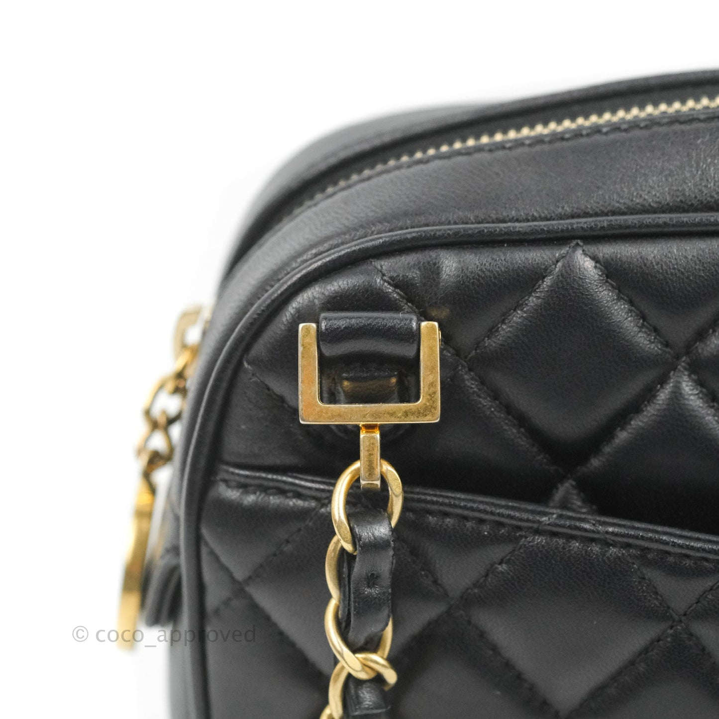 Chanel Quilted Camera Case Bag Black Lambskin Aged Gold Hardware