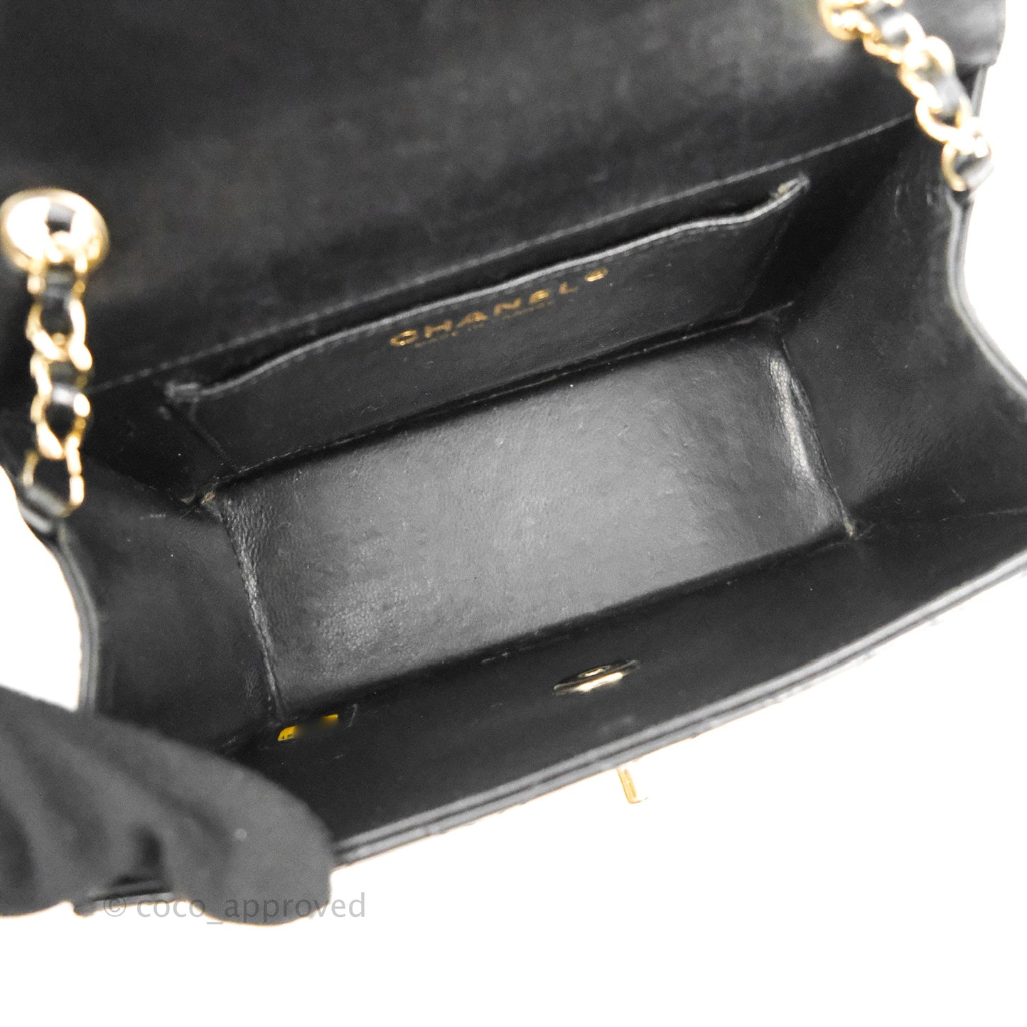 Chanel Mini Flap Clutch with Chain Black Gold Hardware