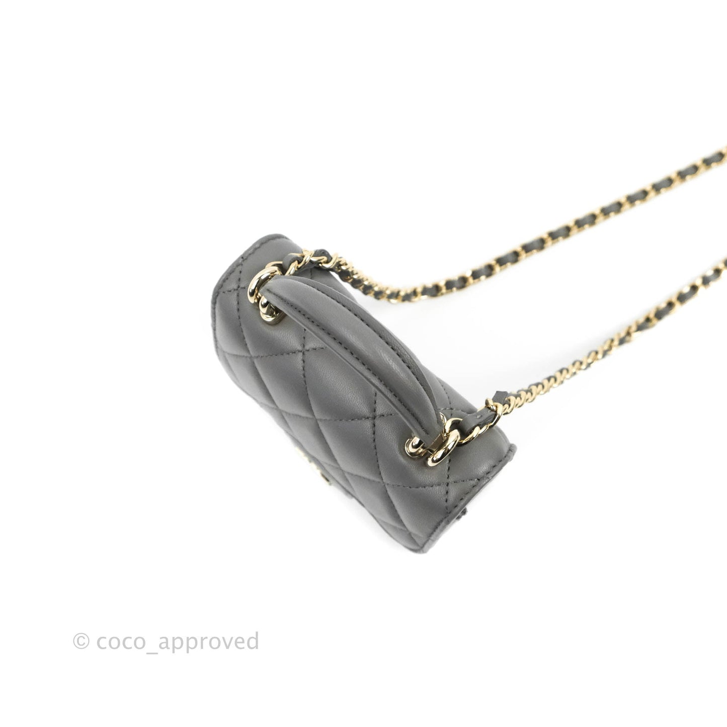 Chanel Mini Handle Clutch With Chain Grey Lambskin Gold Hardware