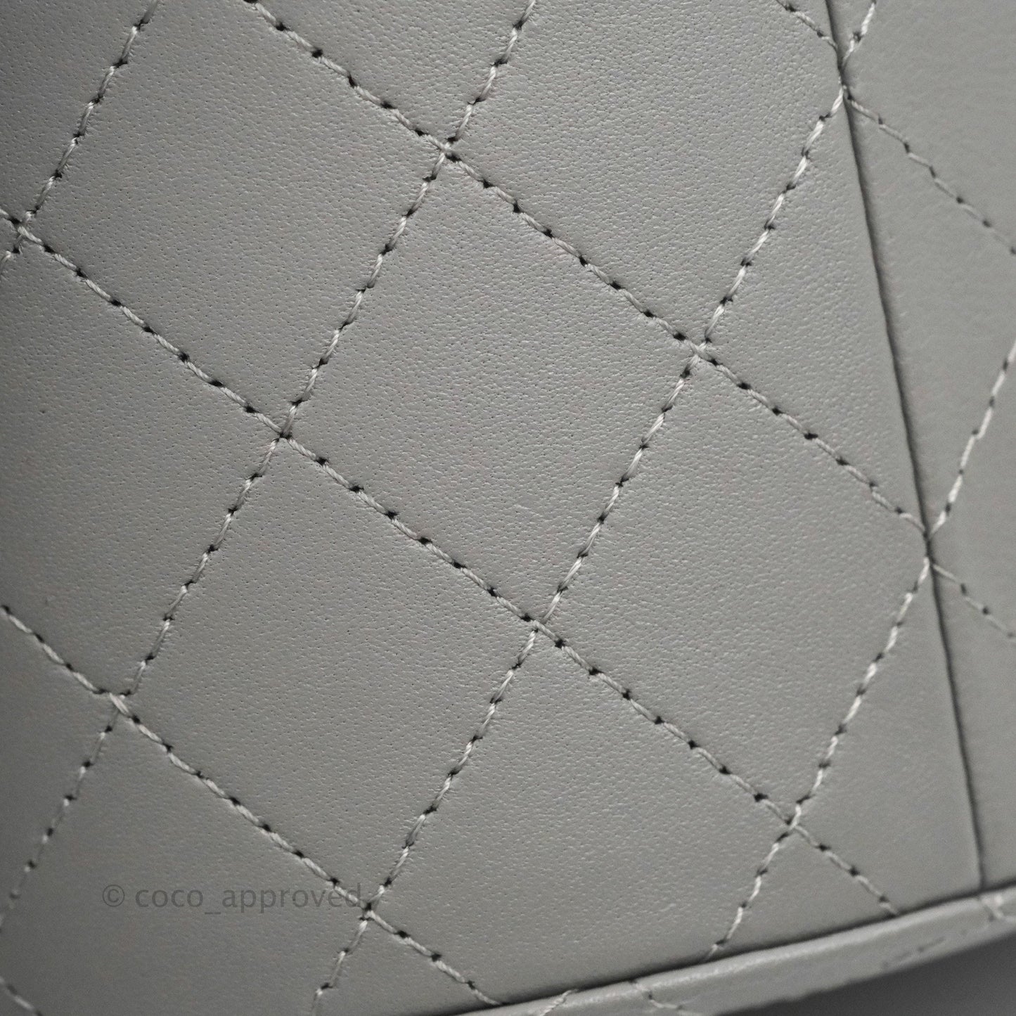 Chanel Quilted Round Vanity Clutch With Chain Grey Lambskin Gold Hardware