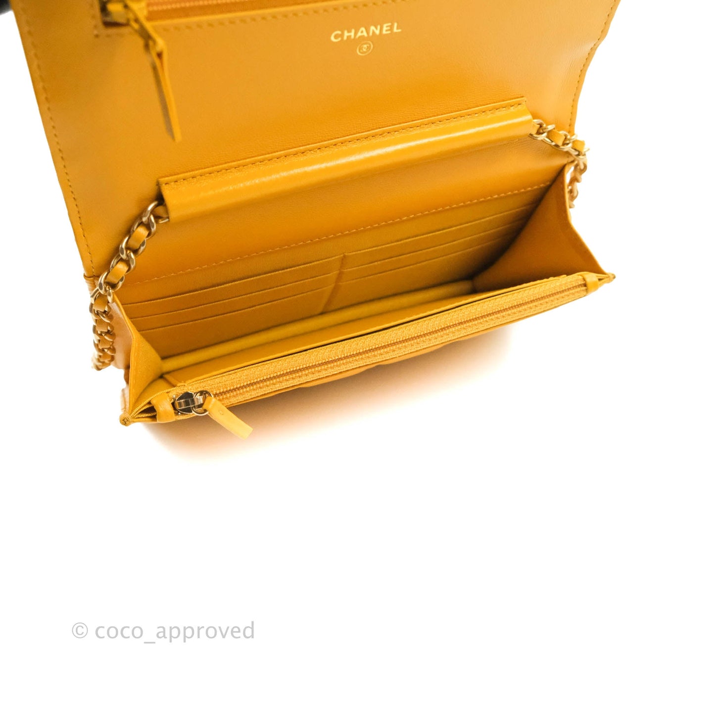 Chanel Quilted Classic Chain Around WOC Yellow Lambskin Aged Gold Hardware