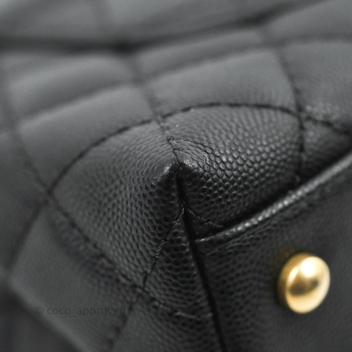 Chanel Small Coco Handle Quilted Black Caviar Aged Gold Hardware Lizard Handle