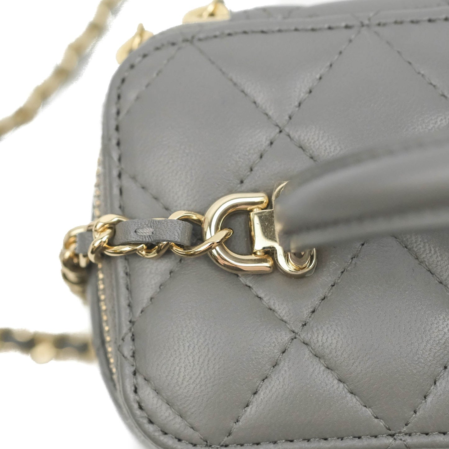 Chanel Vanity Rectangular Top Handle Grey Lambskin Gold Hardware