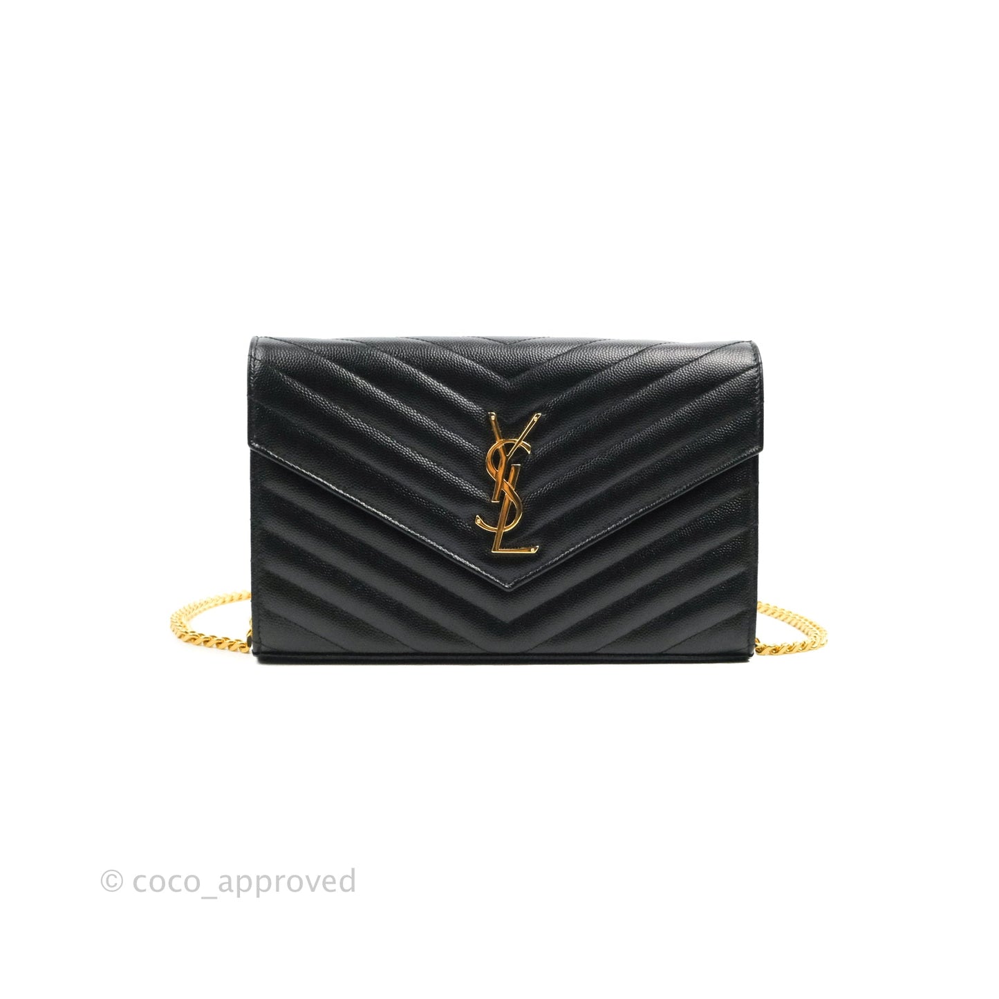 Saint Laurent Wallet on Chain Large Black Grained Leather Gold Hardware