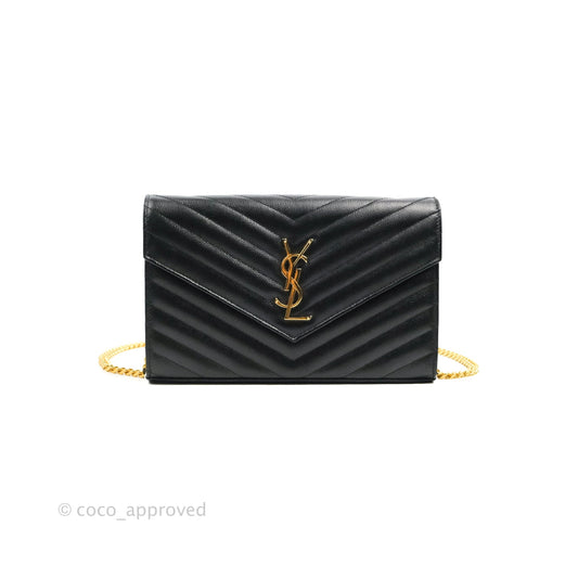 Saint Laurent Wallet on Chain Large Black Grained Leather Gold Hardware