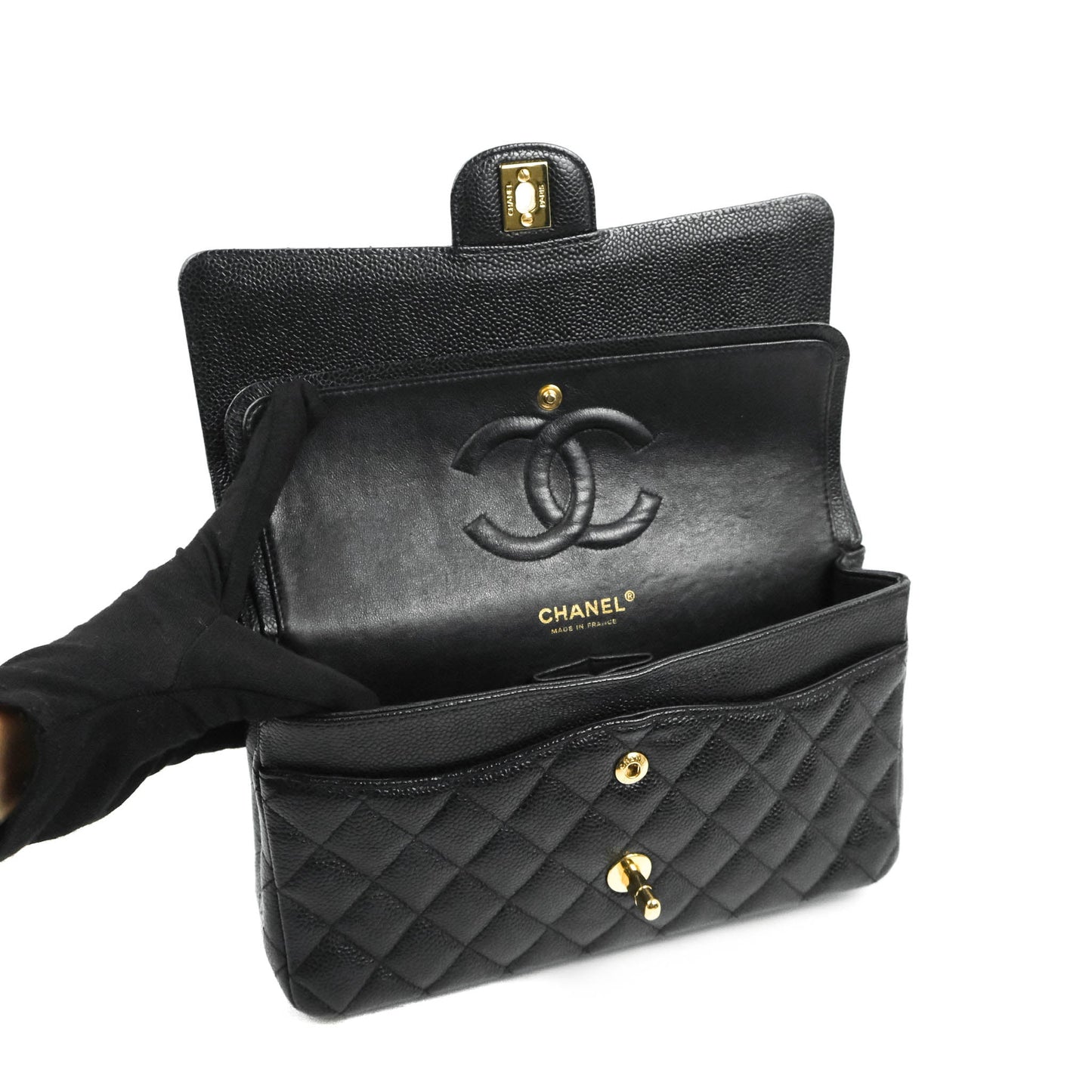Chanel Classic Medium M/L Flap Black Caviar 24K Gold Hardware
