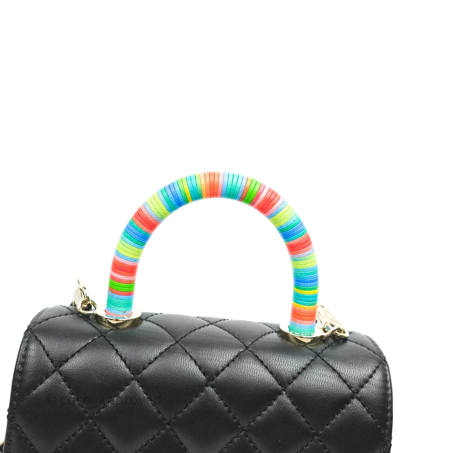 Chanel Quilted Mini Rainbow Coco Handle Bag Lambskin Black Gold Hardware