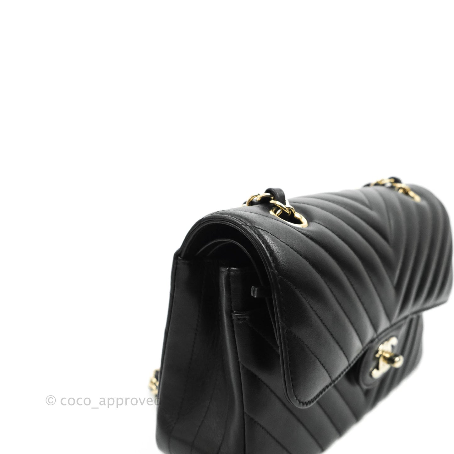 Chanel Classic Chevron S/M Small Double Flap Black Lambskin Gold Hardware